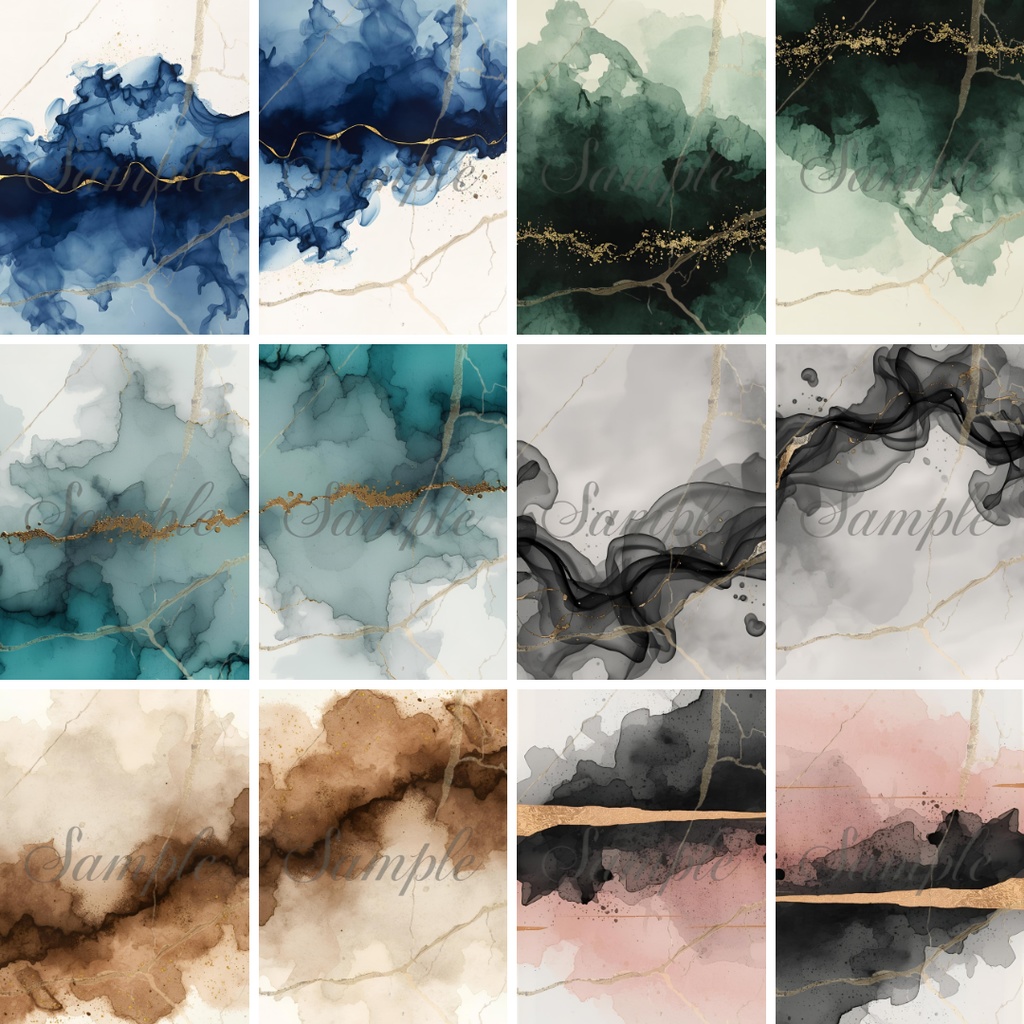 アルコールインク背景素材 6色×2 (全12枚) 上下巻対応デザイン