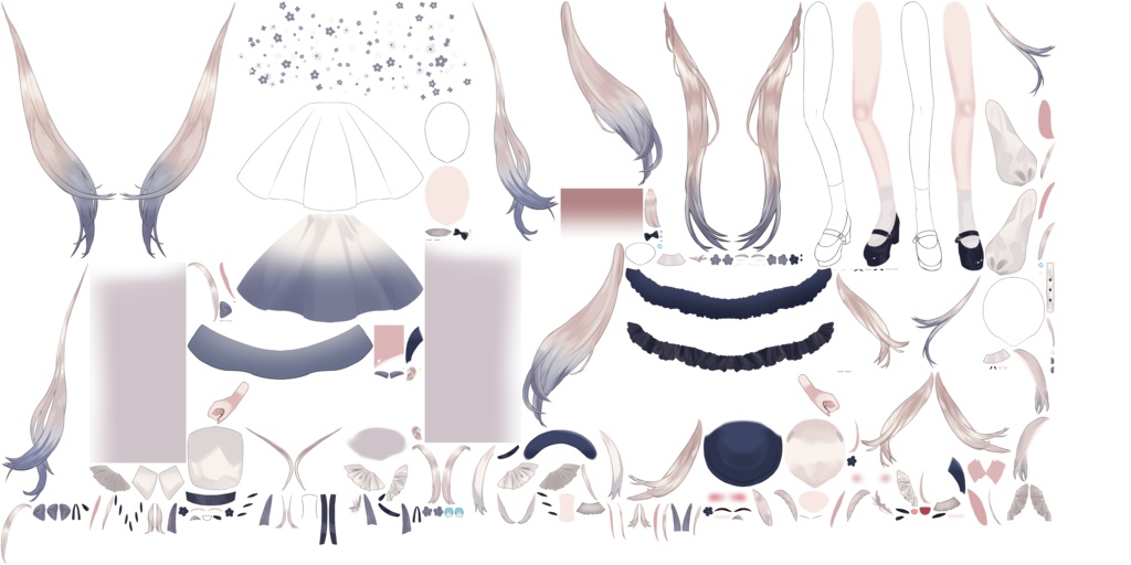 【汎用型】青*白*ワンピちゃん【パーツ分けPSD】