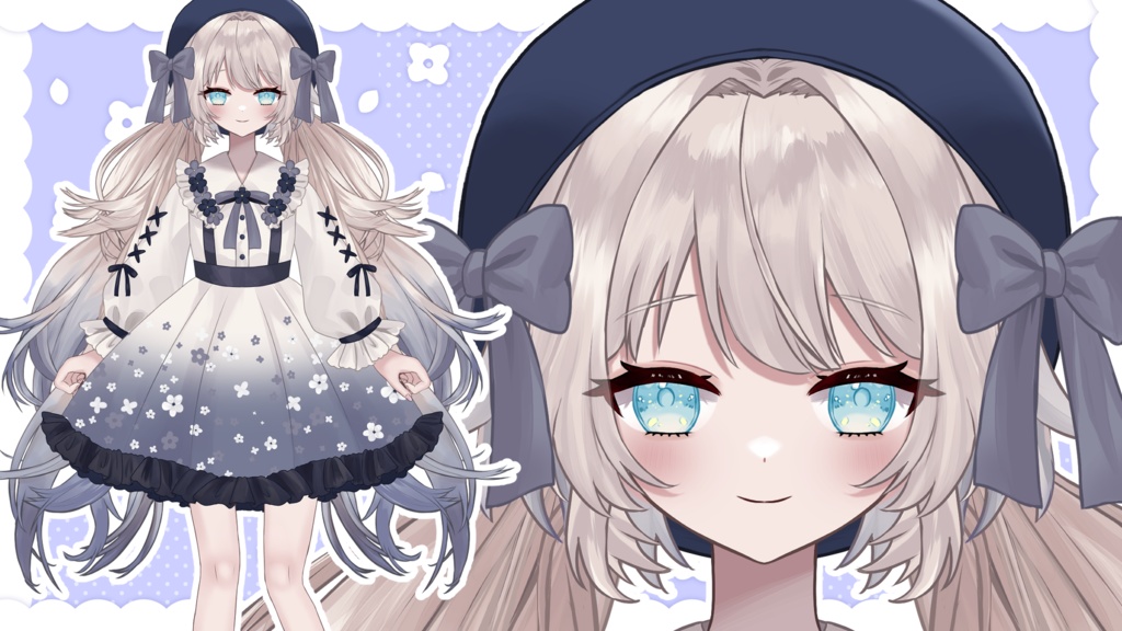 【汎用型】青*白*ワンピちゃん【パーツ分けPSD】