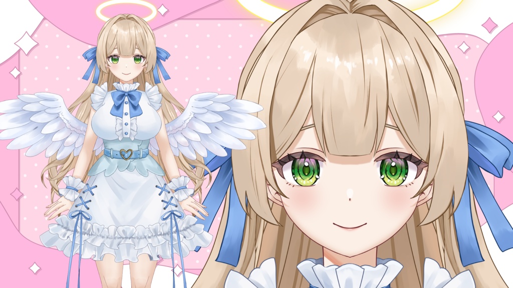 【汎用型】青リボンの天使ちゃん【パーツ分けPSD】