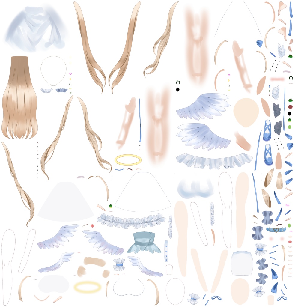 【汎用型】青リボンの天使ちゃん【パーツ分けPSD】