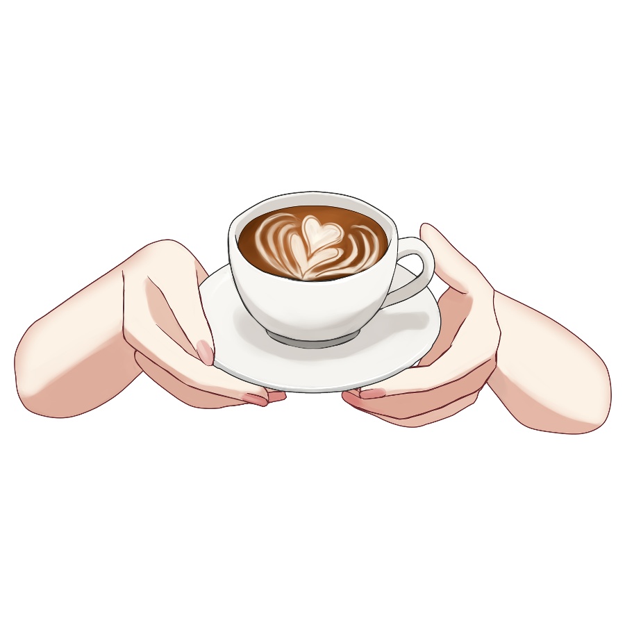 ラテアートが描かれたカップを差し出す手