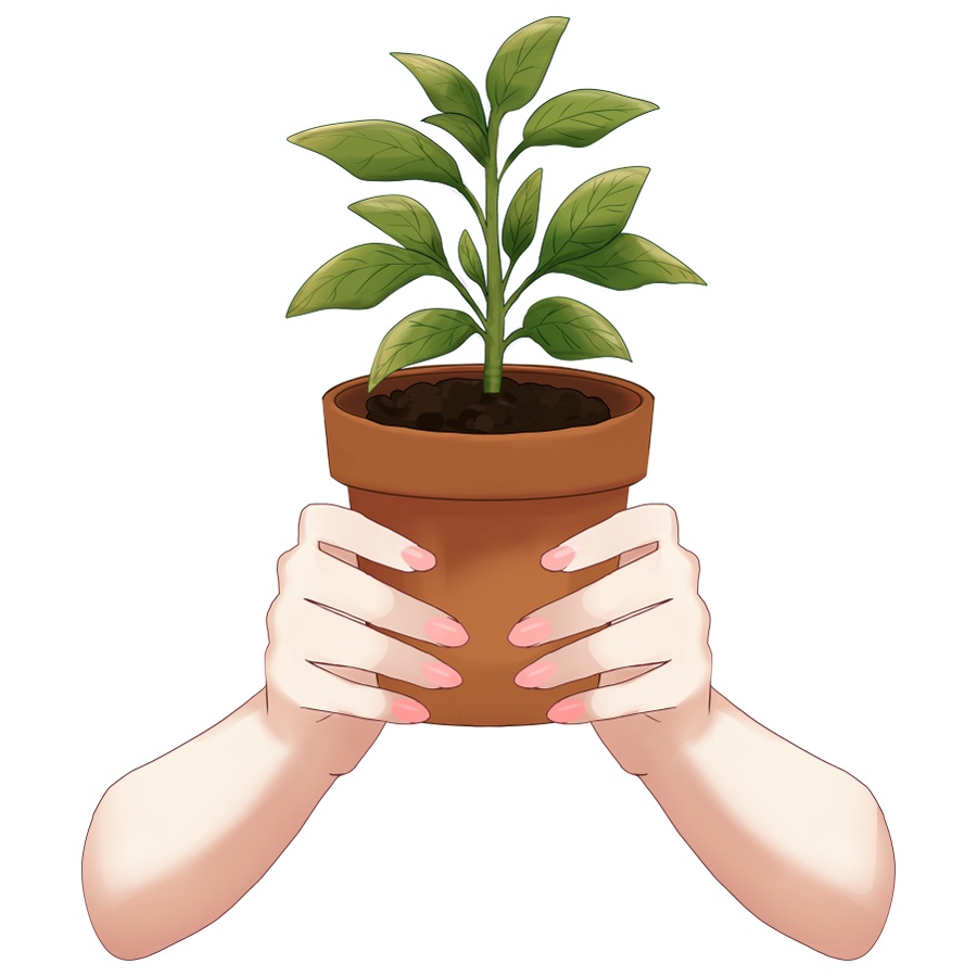 鉢植えを持つ手