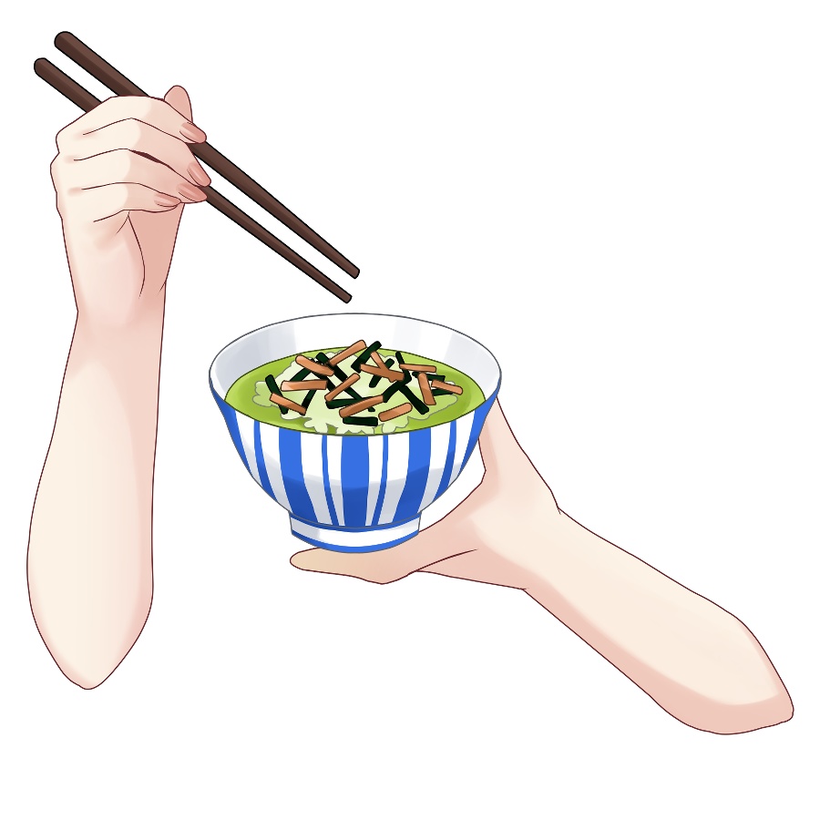 お茶漬けを食べる手