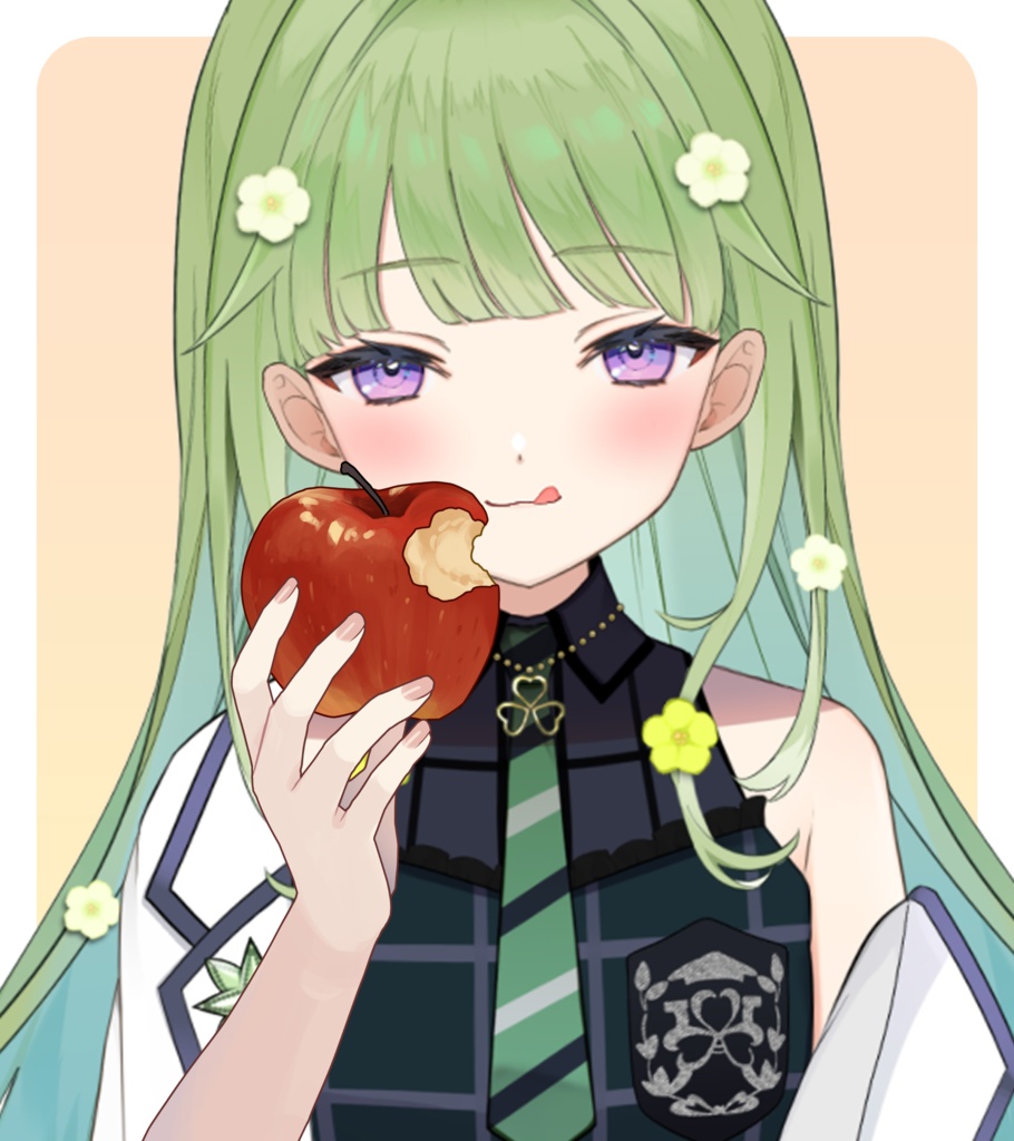 齧った林檎を持つ手