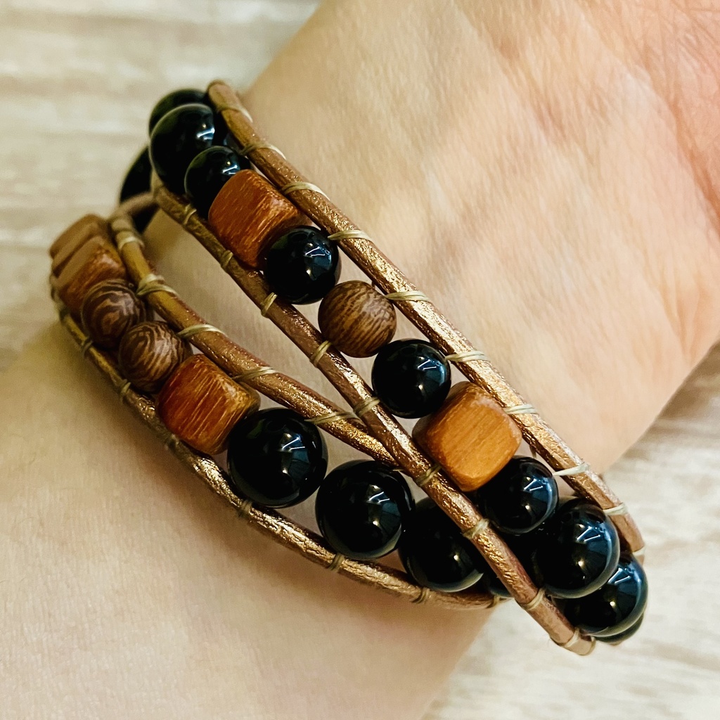 オニキス×ウッドビーズブレスレット