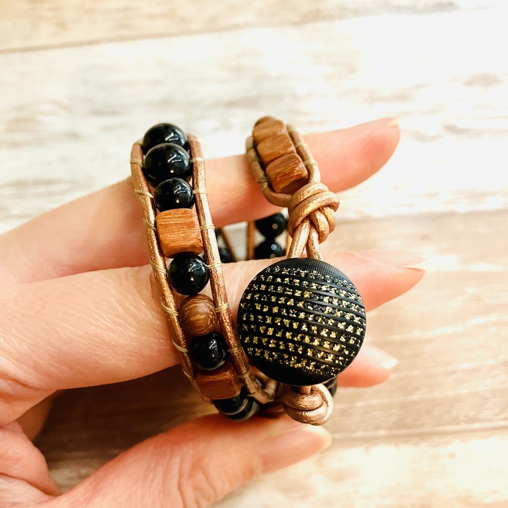 オニキス×ウッドビーズブレスレット