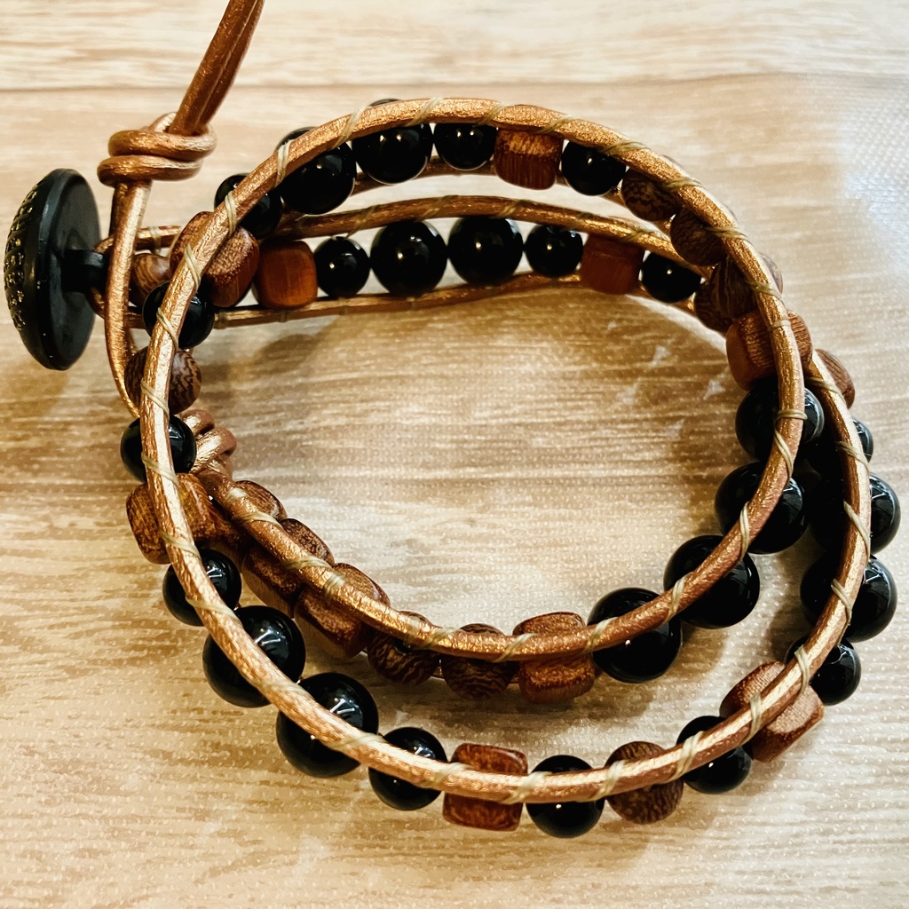 オニキス×ウッドビーズブレスレット