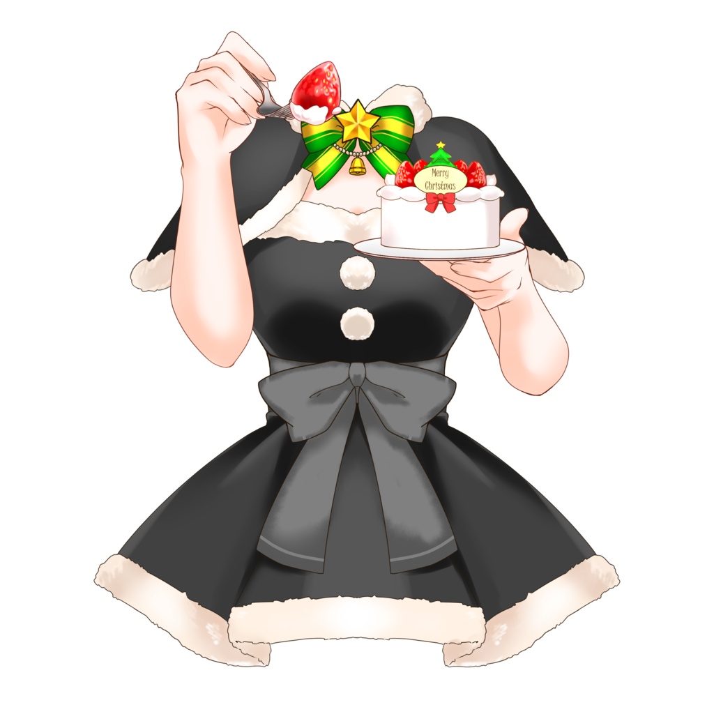 【配信者向け】サンタ衣装&ケーキをあーんできる素材