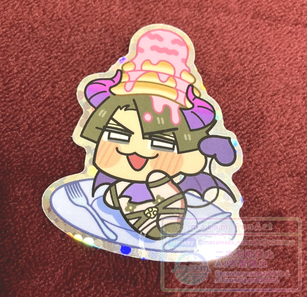 いちごアイスパンケーキを頭に乗せたインキュバス亜双義のホログラムシール