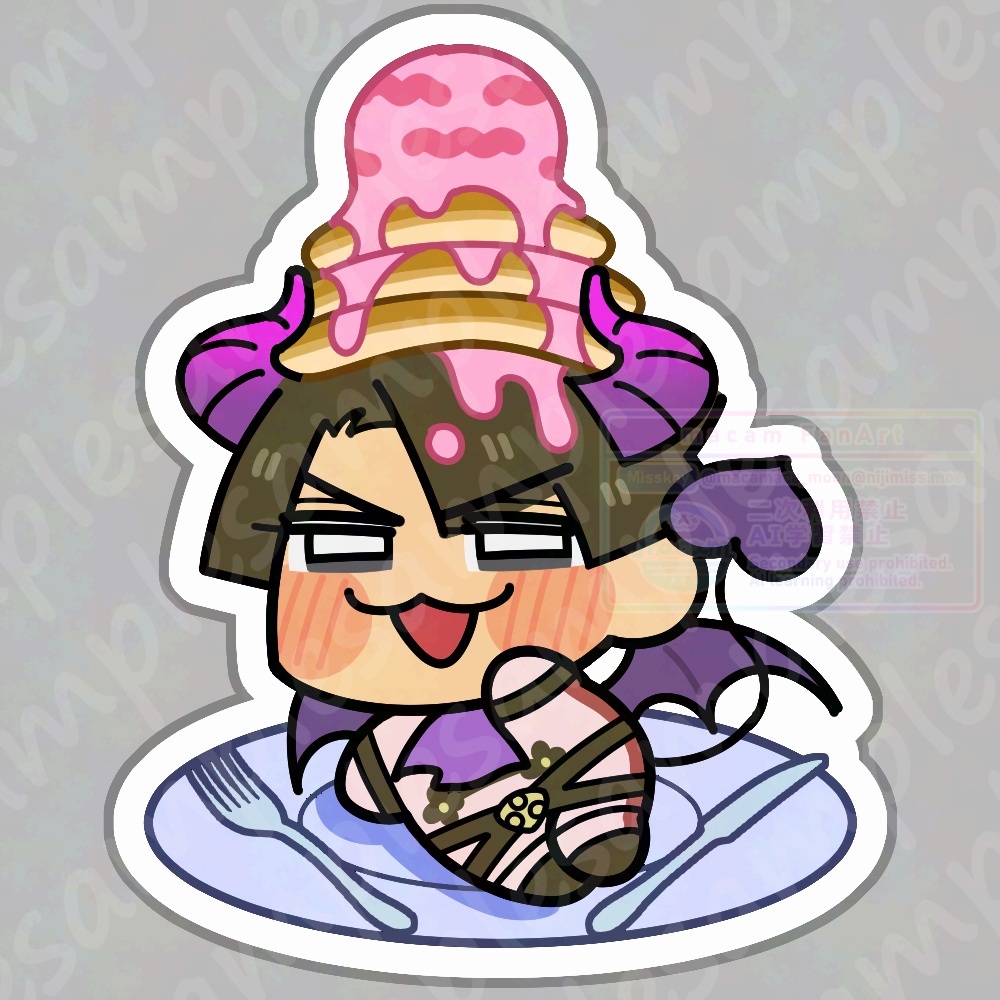 いちごアイスパンケーキを頭に乗せたインキュバス亜双義のホログラムシール
