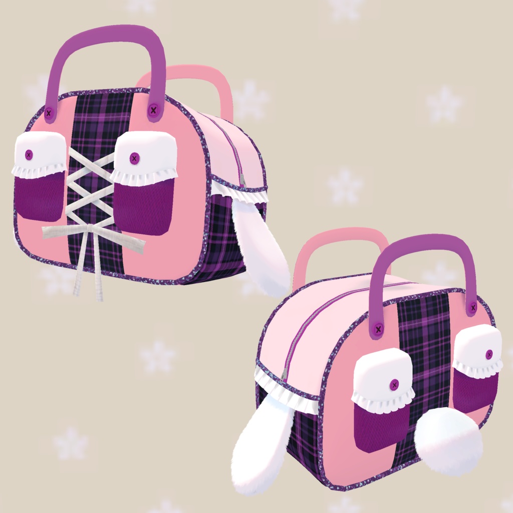 3Dモデル「たれ耳フリルボストンバック」カラー6色あり