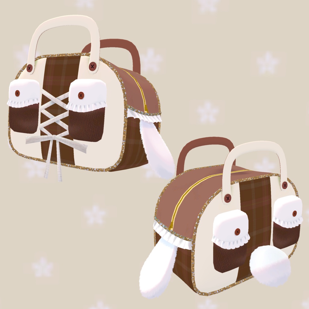 3Dモデル「たれ耳フリルボストンバック」カラー6色あり