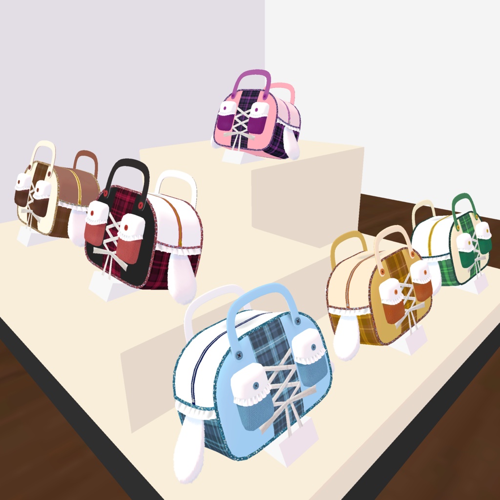 3Dモデル「たれ耳フリルボストンバック」カラー6色あり