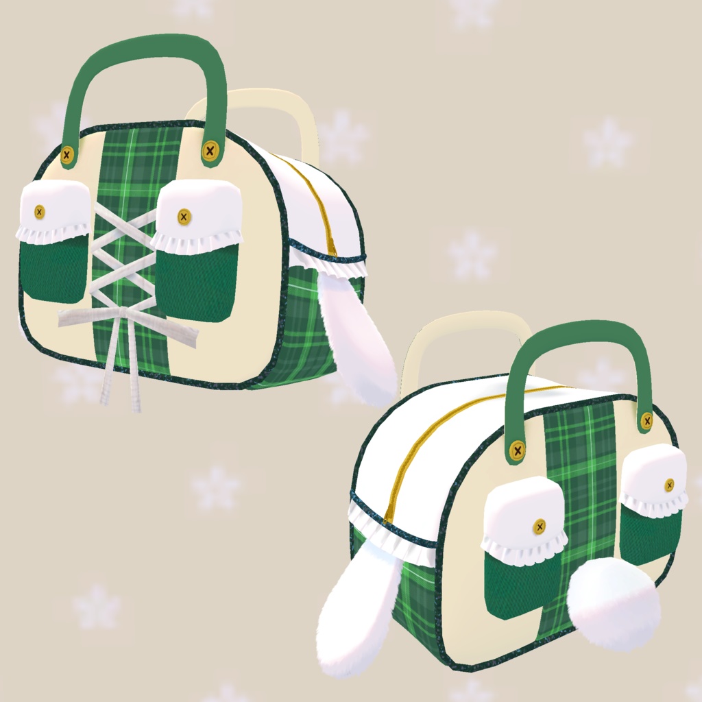 3Dモデル「たれ耳フリルボストンバック」カラー6色あり