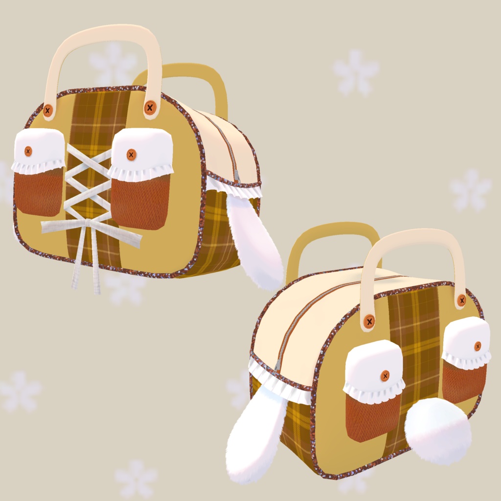 3Dモデル「たれ耳フリルボストンバック」カラー6色あり