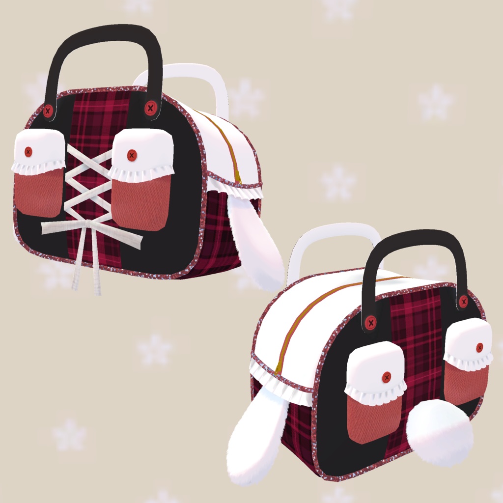 3Dモデル「たれ耳フリルボストンバック」カラー6色あり