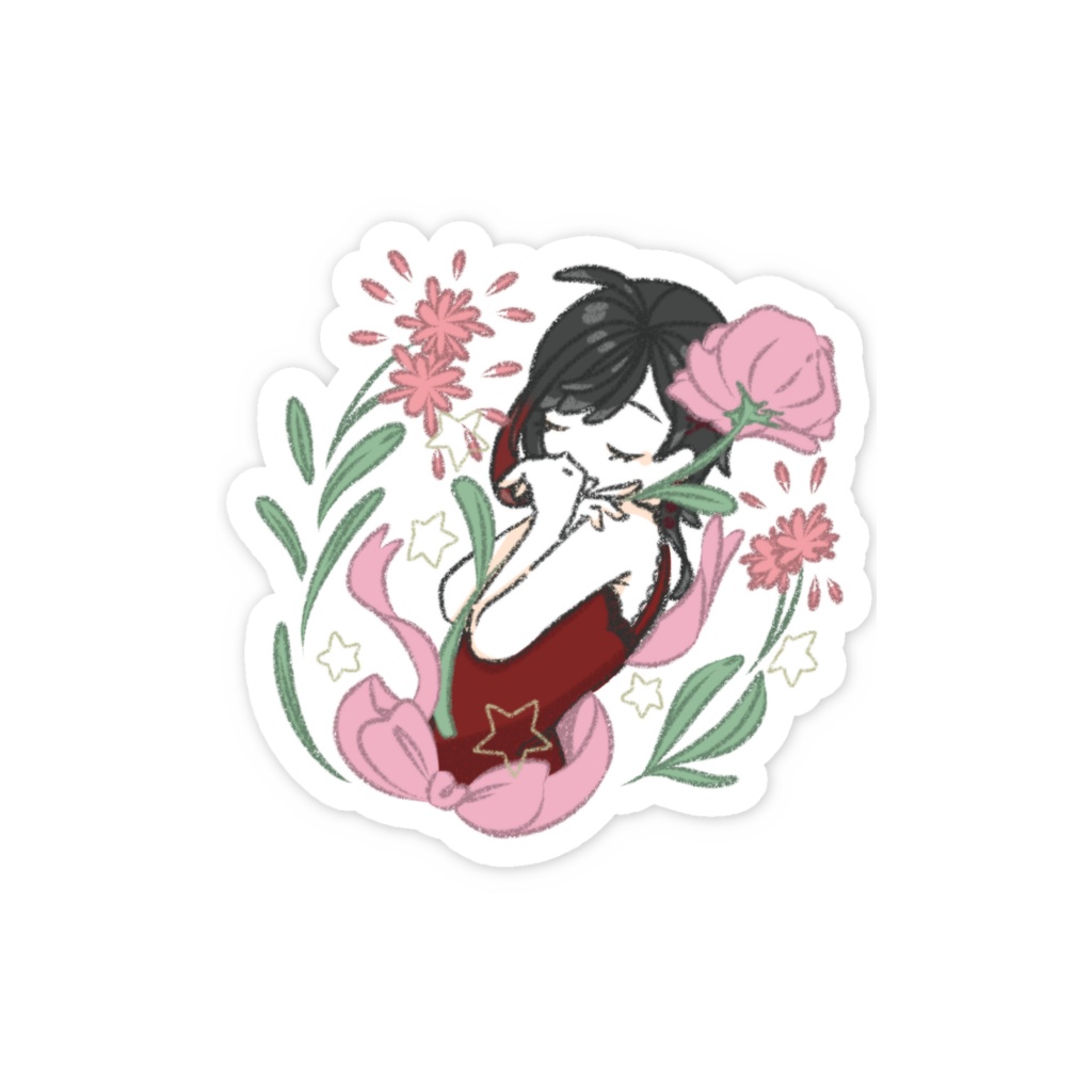 花を抱くあおいステッカー