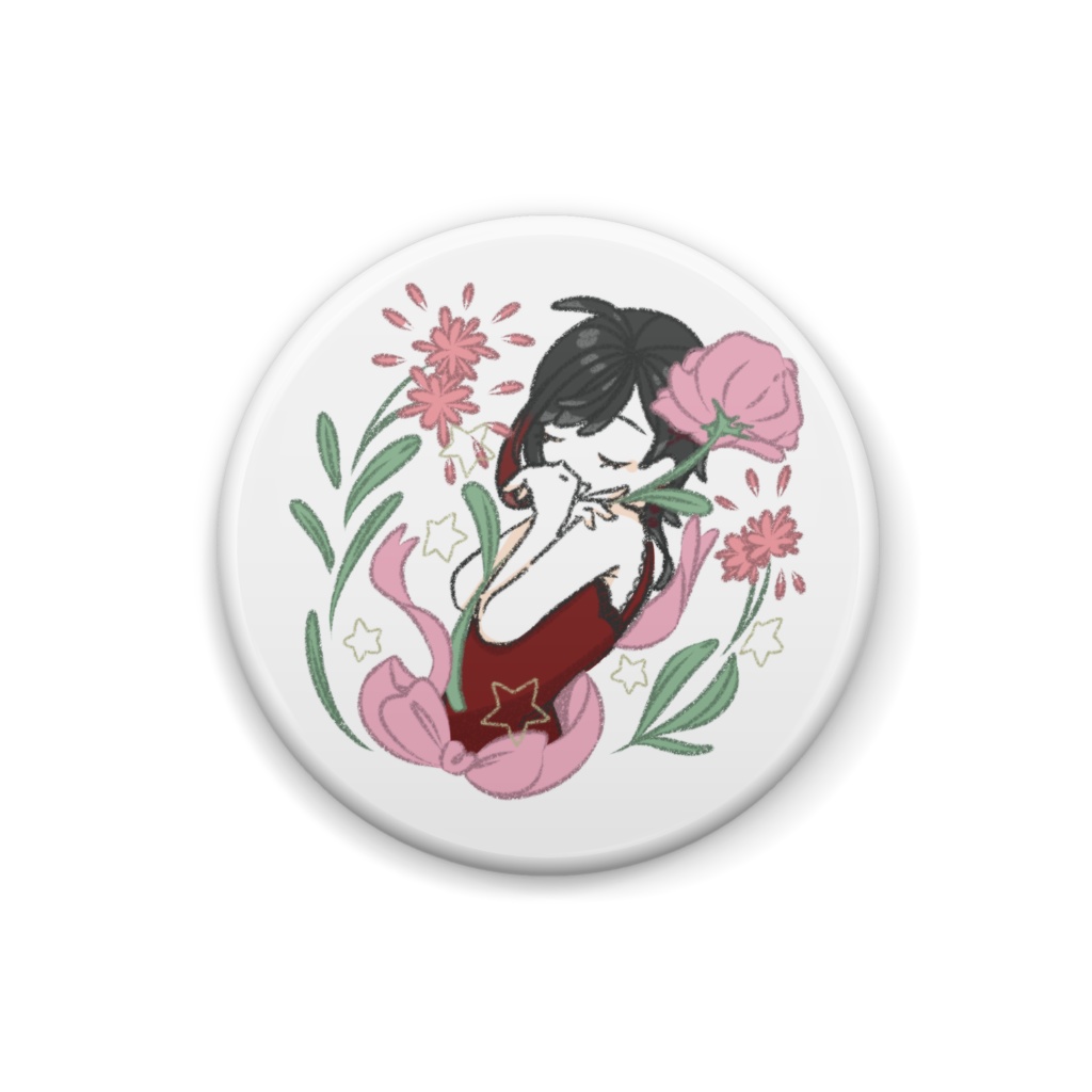 花を抱くあおい缶バッジ