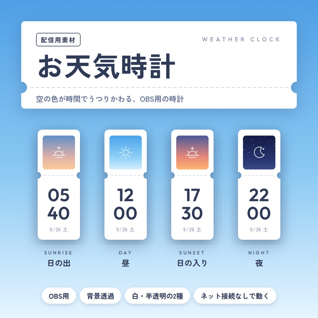 お天気時計／配信者向け（YouTube・Twitch）