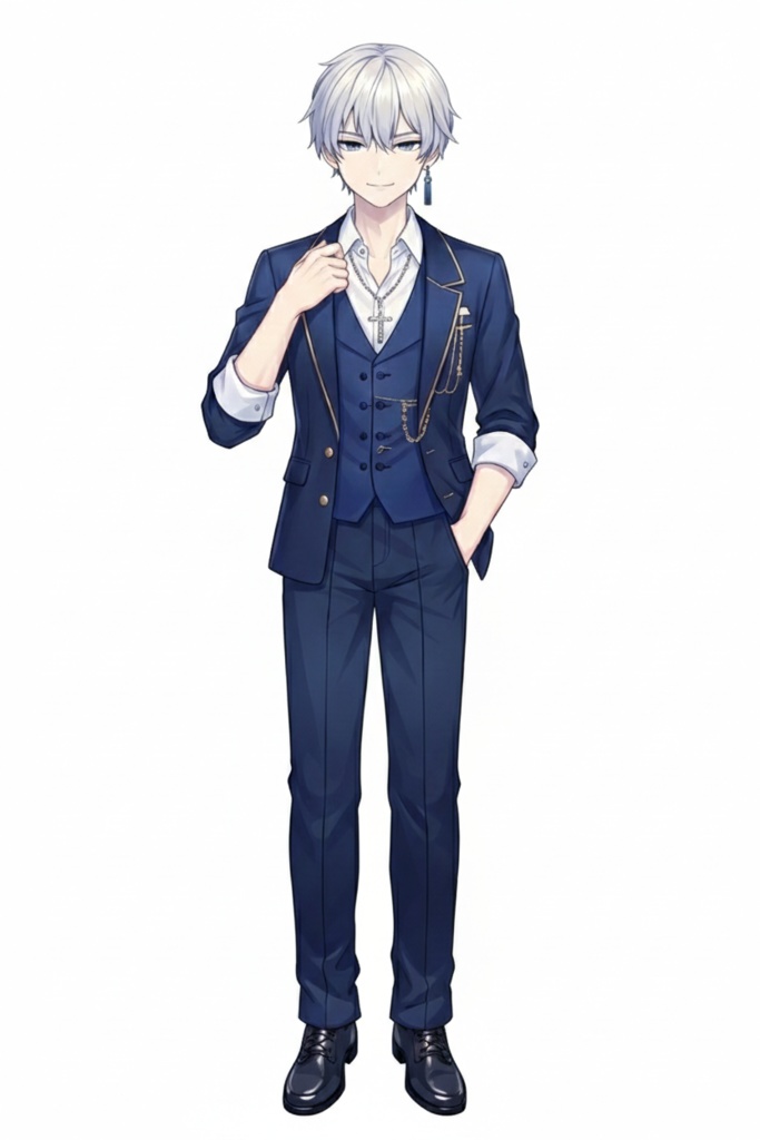 【1点限定】VTuber・TRPG用立ち絵|銀髪のクールなホスト(背景透過PNG)|商用利用・著作権譲渡込