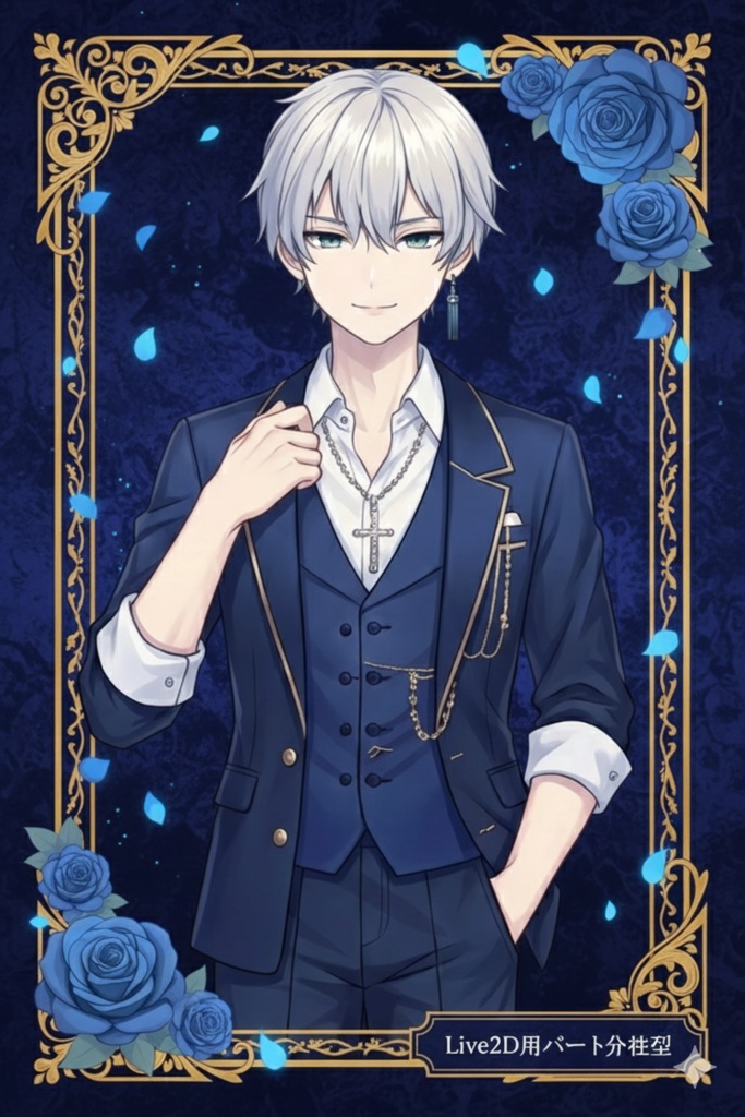 【1点限定】VTuber・TRPG用立ち絵|銀髪のクールなホスト(背景透過PNG)|商用利用・著作権譲渡込