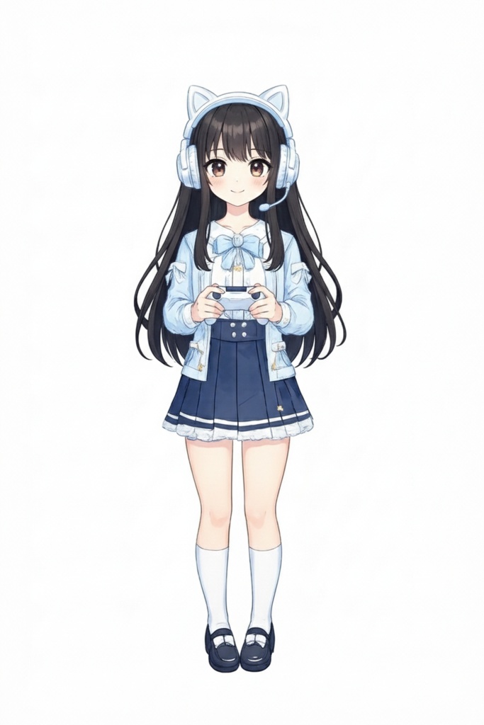 【限定1点】VTuber・TRPG用立ち絵|猫耳ヘッドフォンのゲーマー少女(背景透過PNG)|商用利用・著作権譲渡込