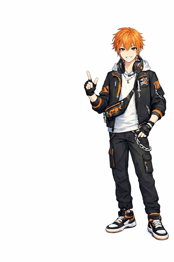 【限定1点】VTuber・TRPG用立ち絵 パーツ付|オレンジ髪のストリート系男子(背景透過PNG)|商用利用・著作権譲渡込