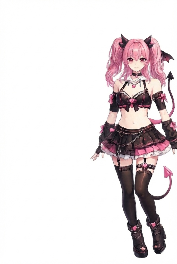 【限定1点・三面図/PSD付】VTuber用立ち絵素材|小悪魔系ピンクツインテール|Live2Dパーツ分け済・商用利用・著作権譲渡込