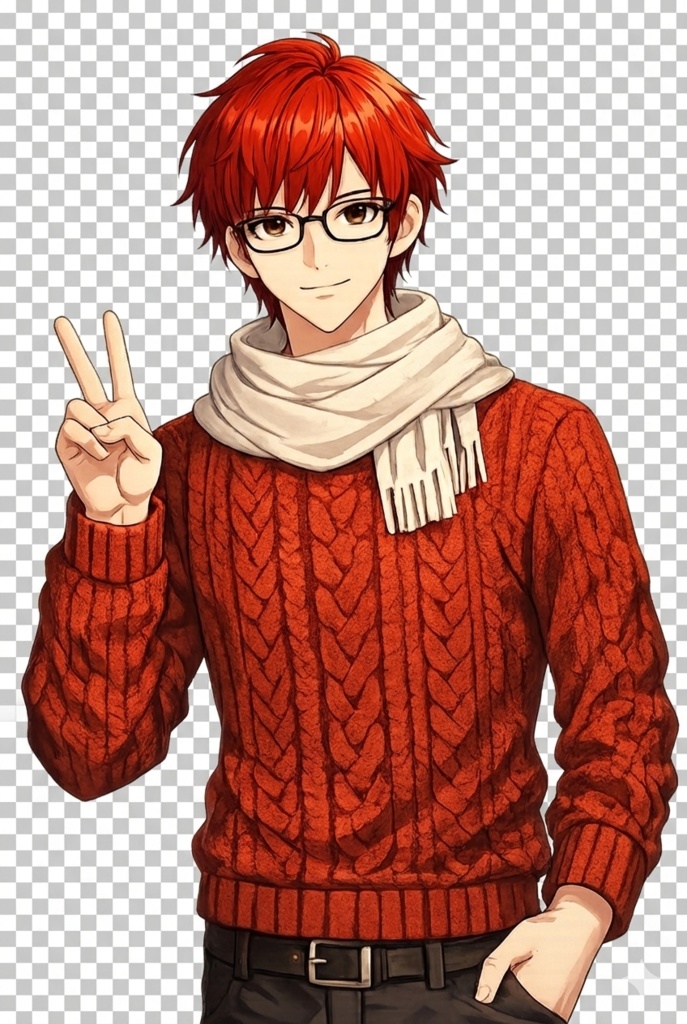 🧣【IRIAM対応】赤髪ニット×メガネ男子｜立ち絵・SNSアイコン素材