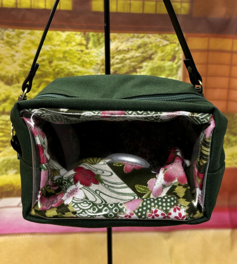 もちぬいポーチ 2体用 フォレストグリーン×和柄
