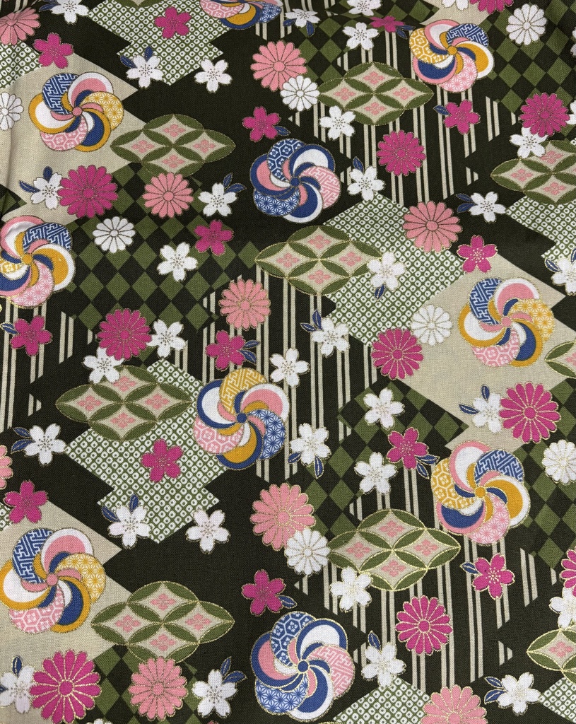 もちもちマスコットポーチ フォレストグリーン×和柄