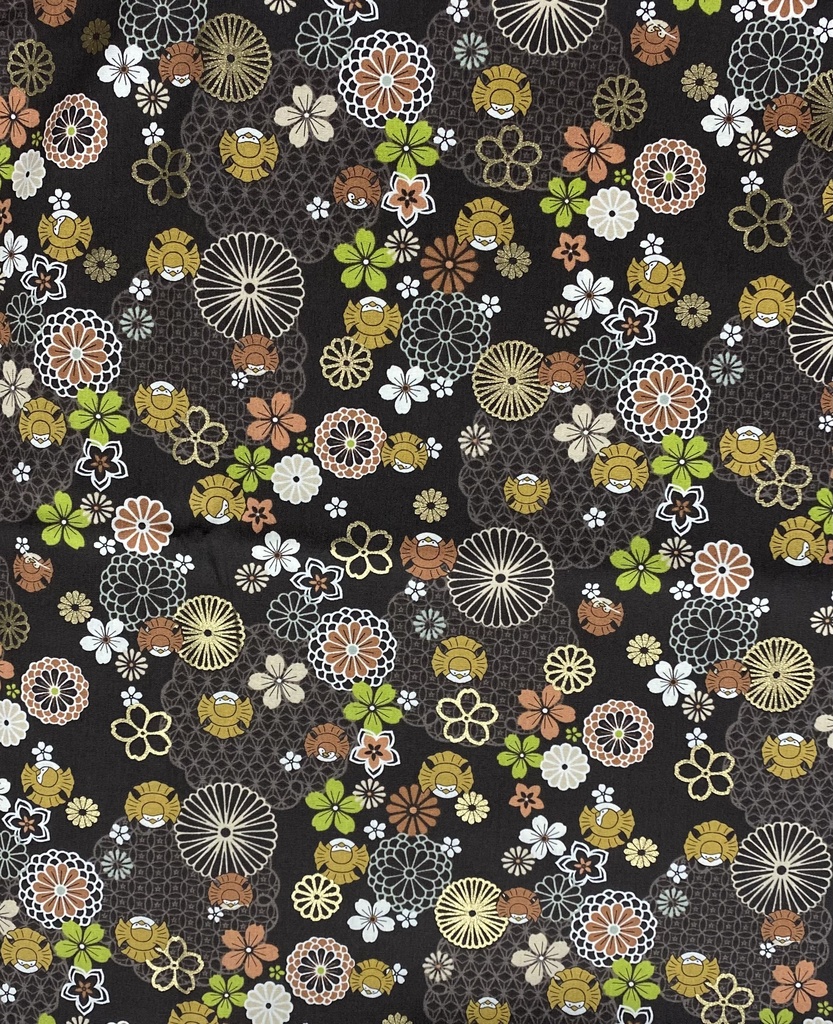 もちもちマスコットポーチ ブラウン×和柄