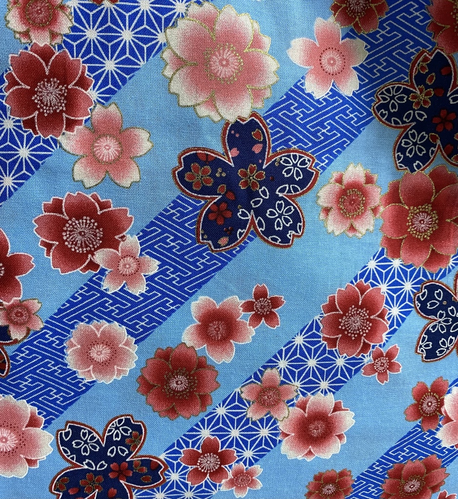 もちもちマスコットポーチ ブルー×和柄