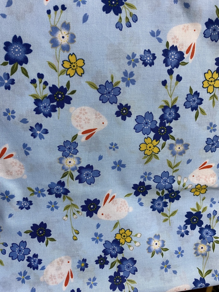 もちもちマスコットポーチ ブルー×和柄