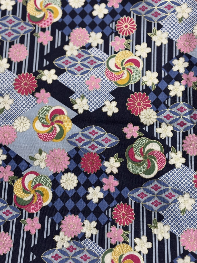 もちもちマスコットポーチ ブルー×和柄