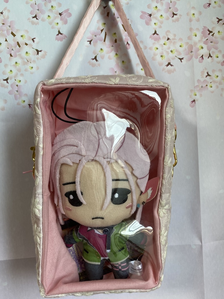 ぬいぐるみ用ポーチ　レース×無地　刺繡リボン