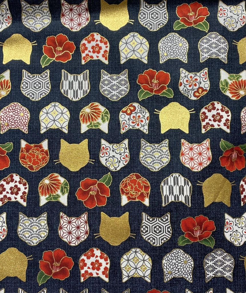 もちもちマスコット4体用ポーチ 無地×和柄猫