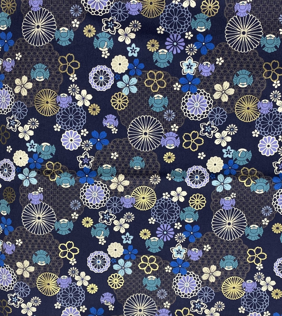 もちもちマスコット2体用ポーチ ダークネイビー×和柄