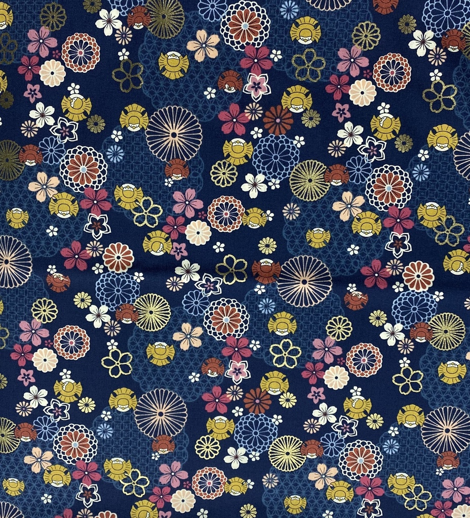 もちもちマスコット2体用ポーチ ダークネイビー×和柄