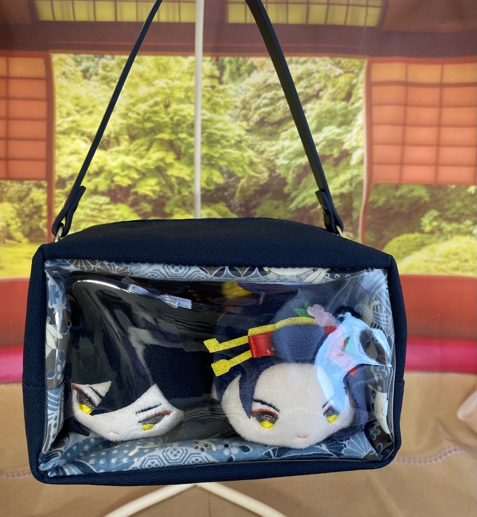 もちもちマスコット2体用ポーチ ダークネイビー×和柄 - てるてる