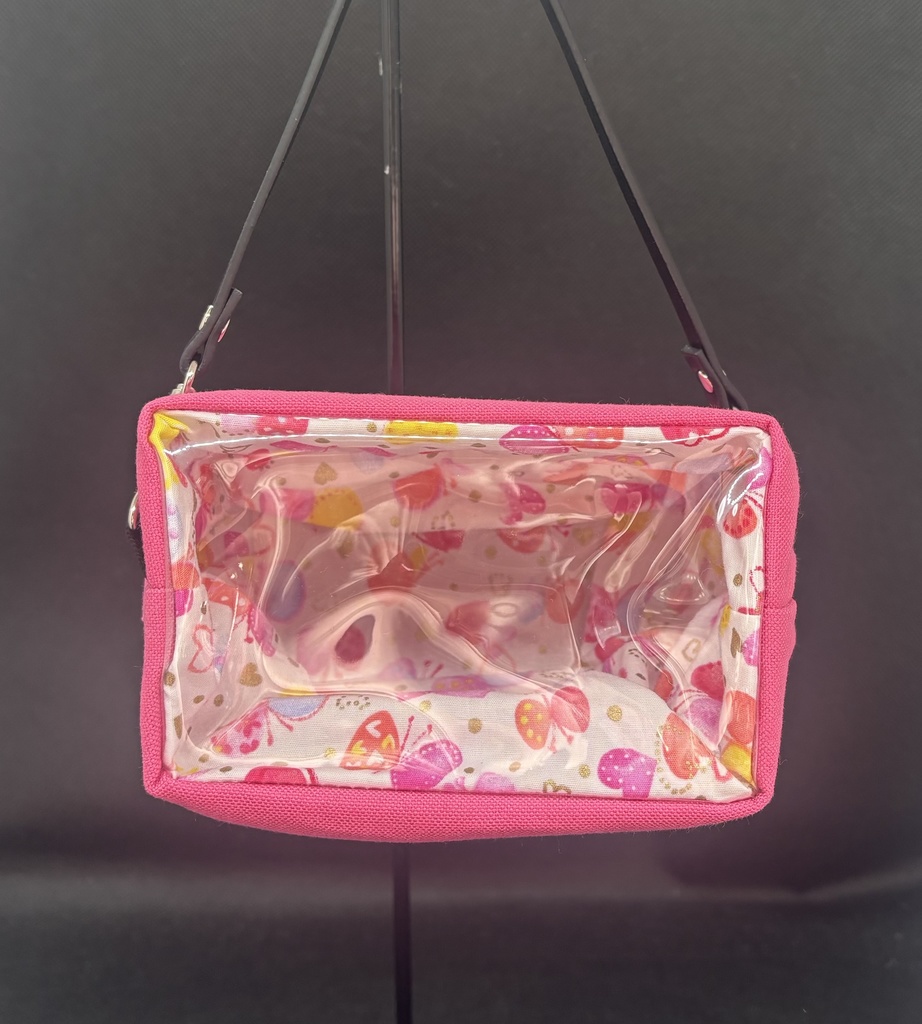 もちぬい2体用ポーチ　濃ピンク×可愛い柄