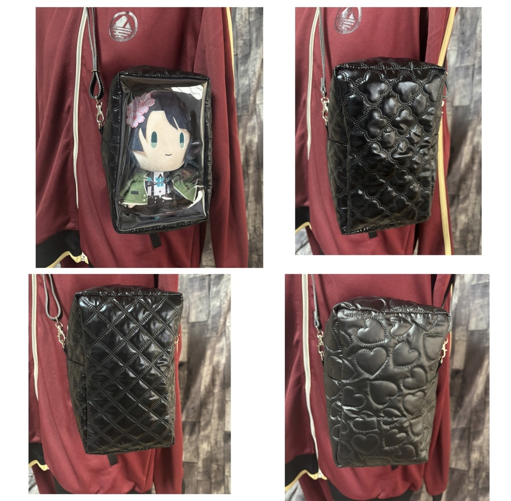 ぬいぐるみ用ショルダーバッグ　ブラックキルト