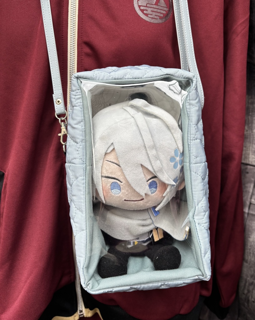 ぬいぐるみ用ショルダーバッグ　くすみカラーキルト　ブルー　ハート