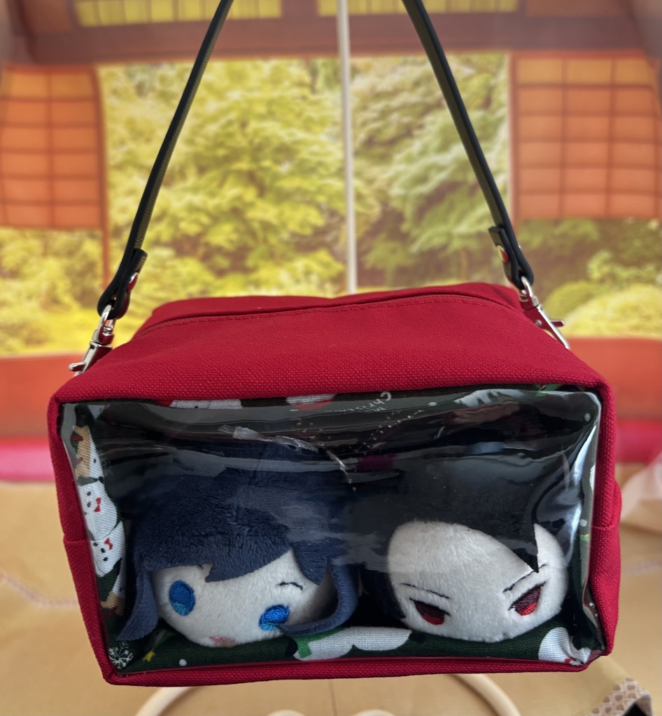 もちもちマスコット2体用ポーチ　無地×クリスマス柄　シマエナガ