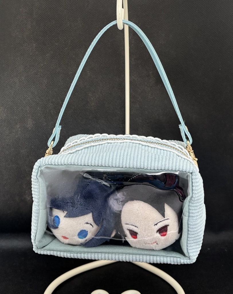 もちぬい2体用ポーチ くすみカラーコーデュロイ×刺繡リボン