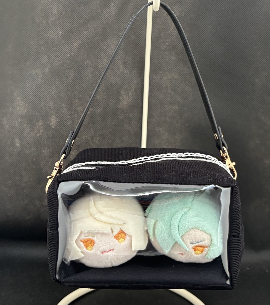 もちぬい2体用ポーチ コーデュロイ×刺繍リボン