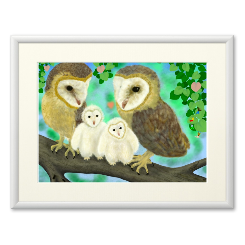 複製画(プリモアート) 『メンフクロウの親子』