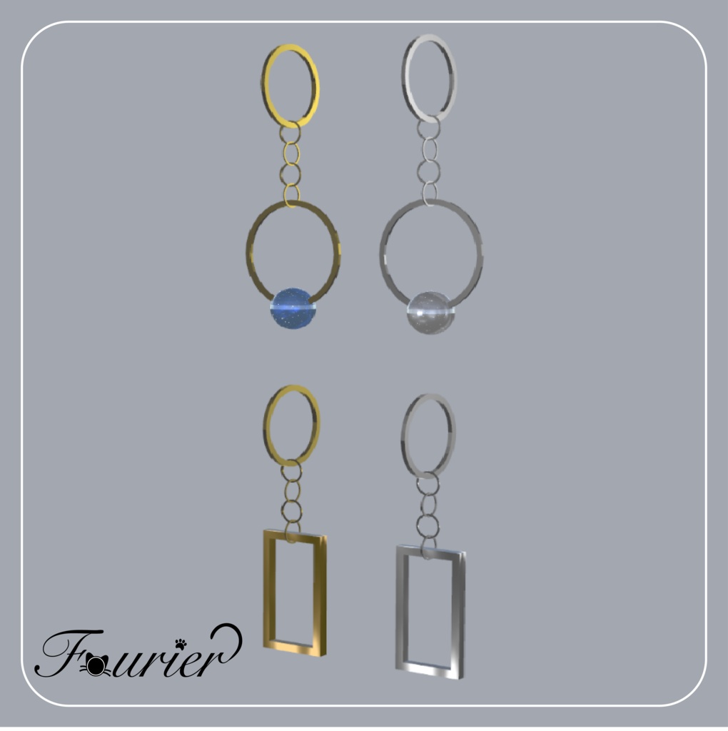 4種のピアスセット / Charm and Square Earrings 【VRC想定】