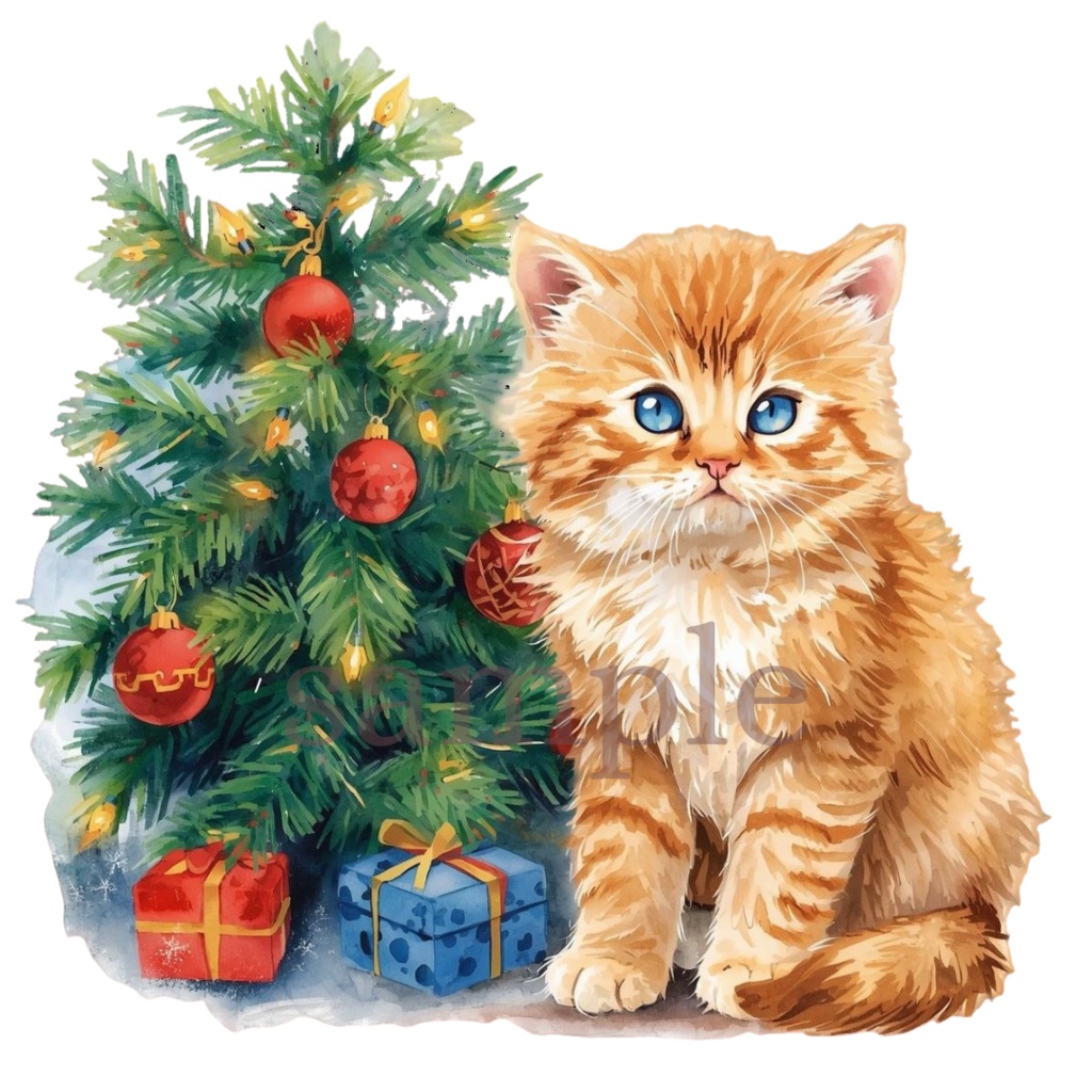【商用OK】子猫のクリスマスクリップアート10枚セット|PNG透過素材